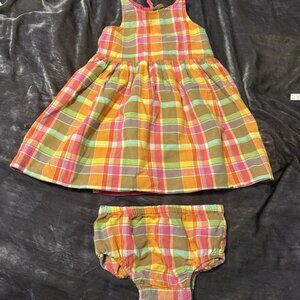 Vintage 90s Baby Gap Plaid Eyelet Embroidered Reversible Dress Bloomers 3T